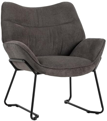 MR. DEKO® Loungesessel Aliano Dark Grey I Bequemer Polstersessel aus Stoff I Moderner Wohnzimmer Sessel mit Armlehnen I Sessel Maße ca. HxBxT 76x73,5x67 cm