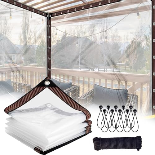 9x13 FT Waterproof Clear Tarps, 108x156 inch Clear Greenhouse Tarp with Grommets, PVC Dustproof Rainproof Tarpaulin, Ground Sheet Covers Tarpaulin, for Patio Furniture Cars