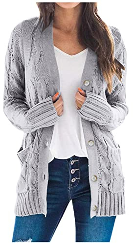 MOKBAY Cardigan Donna Lungo Curvy Aperto Davanti Maglioncino con Bottoni Manica Lunga Maglia con Tasche Oversize Cardigan per Autunno