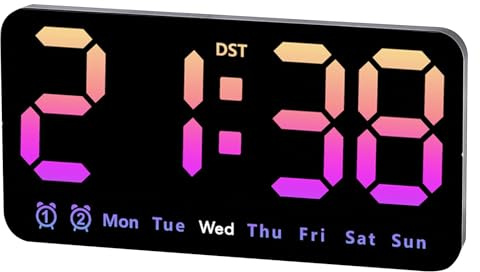 Joyseedi Digital Wall Clock - 8.5 Inch Large Display LED Alarm Clock with Snooze, Date Week Temperature Double Alarm, 3 Brightness Adjustable for Bedroom Office Children's Room (Pink)