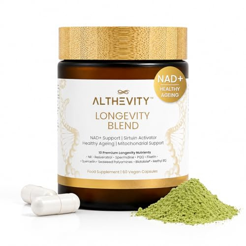 NAD+ Longevity Supplement – 14 in 1 Daily Healthy Ageing Formula with NR, Trans-Resveratrol & Quercetin – 2 Patented Ingredients – Cellular Energy Support – 60 Vegan Capsules