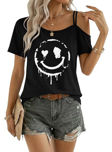 PLMOKEN Ladies Summer Off Shoulder Tops - Slash Neck T-Shirt for Women UK