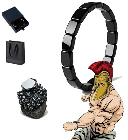 VIVIZEN Hemys Brazalete de Hematita para Hombre: Borde Masculino Natural, Piedra Legendaria - Inspirado en Romanos y Vikingos (Talla XL para 19.3-20.3 cm)