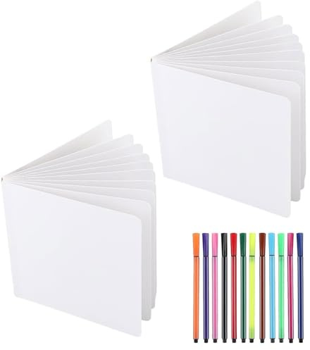 JDCMEI 2 Cuadernos de Bocetos en Blanco, 16,5x16,5cm Pequeño Bloc de Dibujo, Cuaderno de Bocetos sin Líneas, Tablero de Dibujo Portátil con 12 Lápices Acuarelables para Artistas Principiantes