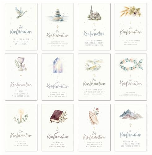 Edition Seidel Juego de 12 tarjetas de felicitación para confirmación con sobre. Tarjetas de confirmación, tarjetas de iglesia, refranes para niños y adolescentes (SW026)