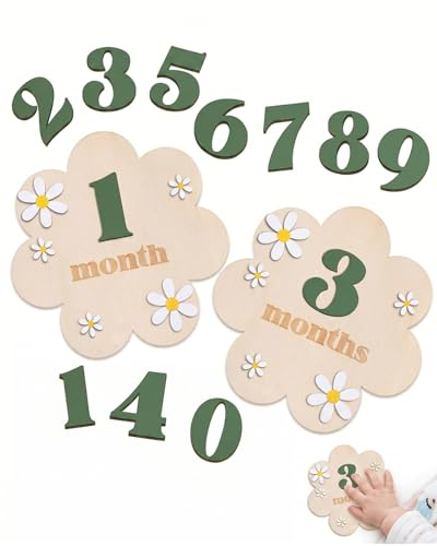 RAVNIX Set 12 Tarjetas Hitos Mensuales Bebé Madera 1-12 Meses para Fotos Recién Nacido y Anuncio de Nacimiento, Regalo Original Baby Shower