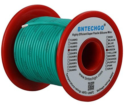 BNTECHGO 18 Gauge Silicone Wire Spool 100 ft Green Flexible 18 AWG Stranded Tinned Copper Wire