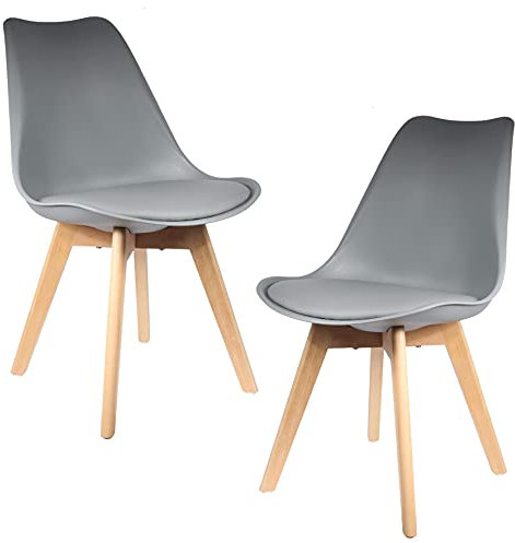 HOME DECO FACTORY - HD3072, Lot de 2 Chaises Scandinaves Coque PP avec Coussin - Design Bi-Matière - Confort Optimal - Finition Mate - 48,1x51x82,5 cm - Grise