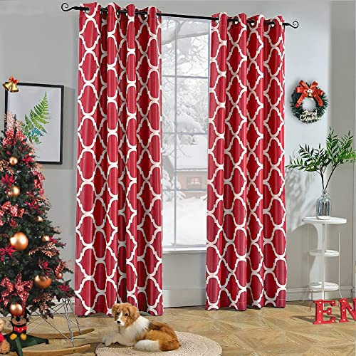 Melodieux - Tende oscuranti con occhielli in stile marocchino per soggiorno, 132 x 160 cm, rosso (1 pannello)
