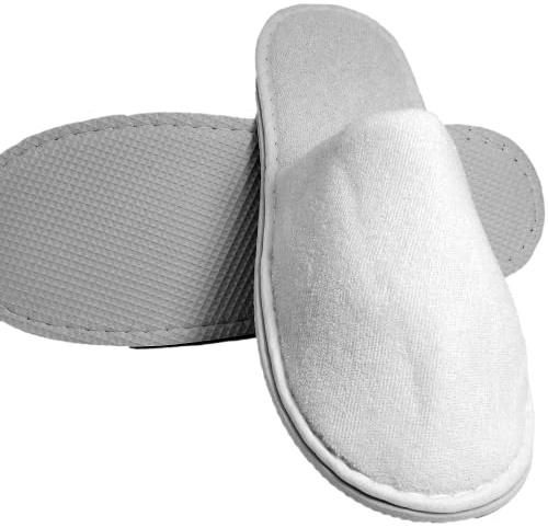 KICKKICK® 10 Paires de Chaussons pour Invités - Pantoufles à Usage Unique Blanches en Éponge - Taille Unique Homme Femme - Emballées par Paire - Kit de Courtoisie B&B, SPA, Chambre d'Hôtel, Voyages