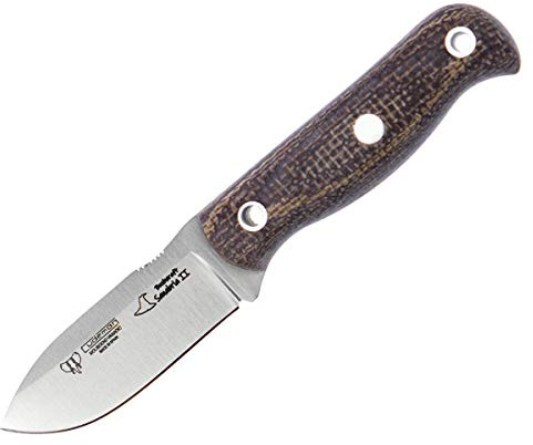 Cuchillo Cudeman 182-Y Mini SANABRIA II BUSHCRAFT de un duende de negro hoja de acero ACX-380 de 7 cm empuñadura de yute marrón de 8,5 cm funda de cuero para Caza, Supervivencia y Bushcraft
