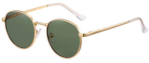 H HELMUT JUST Gafas de sol para Mujer y Hombre Redondas Vintage con Montura en Metal Lente de Policarbonato Resistente al Impacto