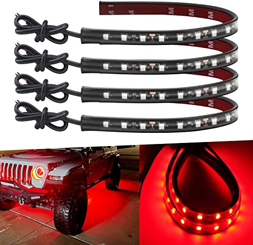 Motorbike Underglow, Car Underglow Lights Motorcycle Led Lights Strips 32cm 5050 18SMD Waterproof Red Led 12V Strip Light Atmosphere Neon Car Interior Lights Strip Under Dash Car Lighting Pack of 4