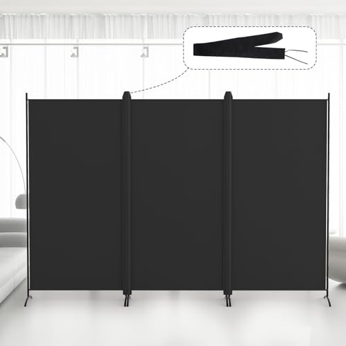 Kokorona 3 Panel Room Divider, 6FT Tall Folding Privacy Screen Wall Dividers, Portable Privacy Screen Freestanding Room Divider for Room Separation, Included - Cover Strips, Black, 102''W x 71''H