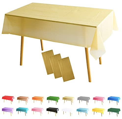 3 Stück Tischdecke Rechteckig Gold Party Tischdecke,137 * 274cm Tischdecke Papierrolle Mehrweg Tischdecke aus Kunststoff,Wasserdichte Ölbeständig Tischdecken für Party,Picknick,Geburtstags,Hochzeiten