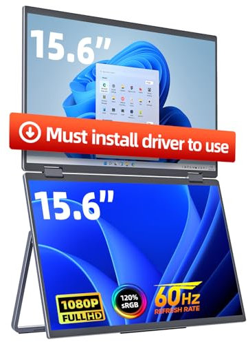 cocopar Laptop Screen Extender - Double 15.6 inch 1080P Dual Screen Monitor with Speaker HDMI USB-C Triple Monitor for Laptop MacBook Surface PC Xbox PS5 w/Kickstand, VESA Mountable