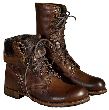 SIULAS Mittelalterliche PU-Lederstiefel - Retro-Reitstiefel für Herren - Steampunk Knight Boots Schnürstiefeletten - Kurze Reitstiefel für Herren Outdoor-Mode Freizeitschuhe,Braun,42
