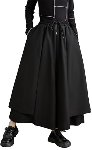 ellazhu Pantaloni Harem da Donna Oversize Irregolari a Cavallo Basso Gamba Larga Hakama Coulisse Pantaloni Harem GZ163, Nero, S/XL