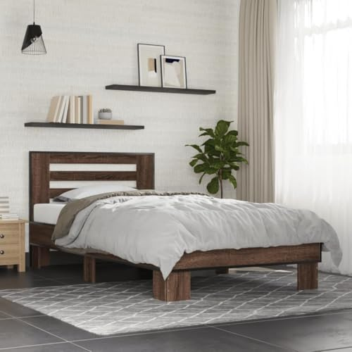 vidaXL Cadre de lit chêne Marron 90x200 cm Bois d'ingénierie et métal, lit, lit d'invité, lit Simple, Meuble de Chambre à Coucher, sommier