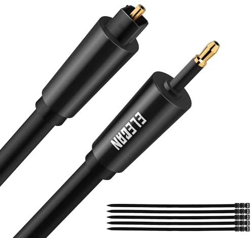 Elecan Mini Toslink to Toslink Digital Optical S/PDIF Audio Cable 10 Ft, Gold Plated Soft Flexible Fiber Optic Cable,Signal Protection PVC,Surround Sound for Soundbar,Home Theater,Hi-Fi System+Ties MI