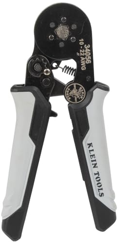 Klein Tools 34056 Ferrule Crimping Tool, Hex Crimper Pliers for 10 to 22 AWG Wire Terminals, Built-In Adjustable Ratchet, for Electrical Work