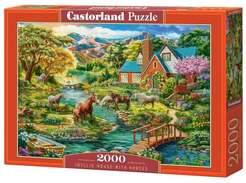 CASTORLAND 2000 Piece Jigsaw Puzzles, Idyllic House with Horses, Landscape, Rural View, Adult Puzzle, Castorland C-200931-2
