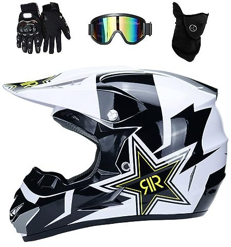 Jugend Volles Gesicht MTB Motocross Helm Satz, mit Brille Handschuhe Maske, Unisex Offroad Sport ATV Roller Kartfahren Motorrad Helm, Downhill Enduro BMX Quad Absturz Helm(Blue,L/56-57CM)