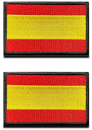 2 parches de banderas de España, emblema nacional español táctico, parche bordado Bordado de Aplicación para gancho y lazo para ropa táctica, mochila, gorra de béisbol, chaleco uniforme