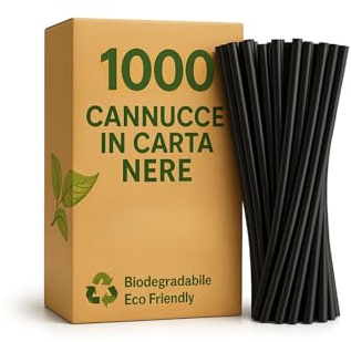 MOHOME Cannucce Carta Nera 1000 Pezzi Biodegradabili Compostabili Ecologiche Cannuccia Monouso Bastoncini Bevande Bibite Cocktail Caffè Compleanno Feste Casa Bar Ristoranti Eventi