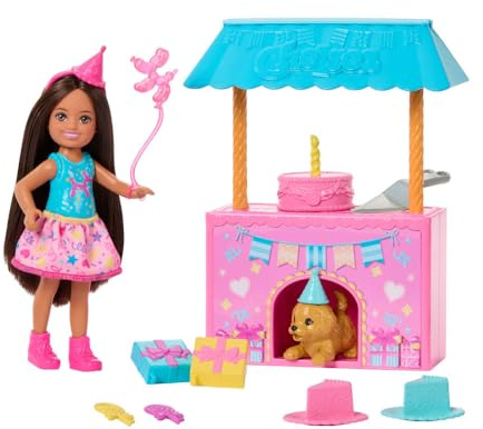 Barbie Family & Friends Club Chelsea Surprise Birthday Party Playset with Chelsea Small Doll (Brunette), Transforming Doghouse & 10+ Accessories, JJB41