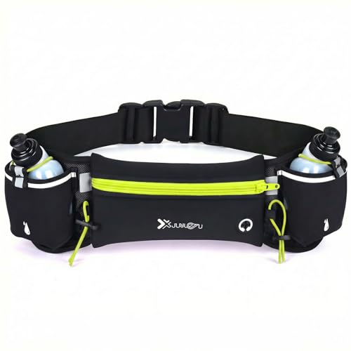 Running Belt with Water Bottles (2 x 175ML), Hydration Belt for Men and Women, Water Bottle Holder Running Pouch Belt, Fanny Pack Fits 7 inches Phones, Waist Pack for Running Hiking Climbing (Green)