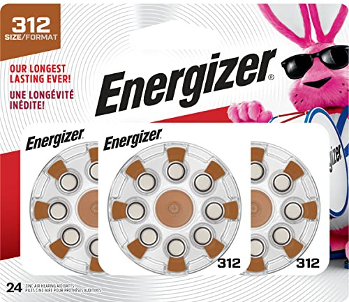 Energizer Size 312 Hearing Aid Batteries, EZ Turn & Lock Hearing Aid Batteries Size 312, 24 Count