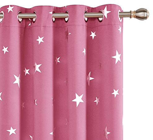 Deconovo Stars Foil Printed Thermal Insulated Curtains Eyelet Blackout Curtains for Livingroom 46 x 72 Inch Pink 1 Pair