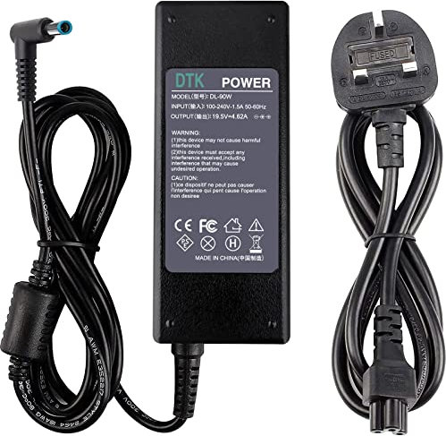 DTK 19.5V 4.62A 90W Laptop Charger for HP Notebook Computer PC Power Cord Supply AC Adapter Pavilion Envy Spectre ProBook Elitebook Series Connector: 4.5x3.0mm