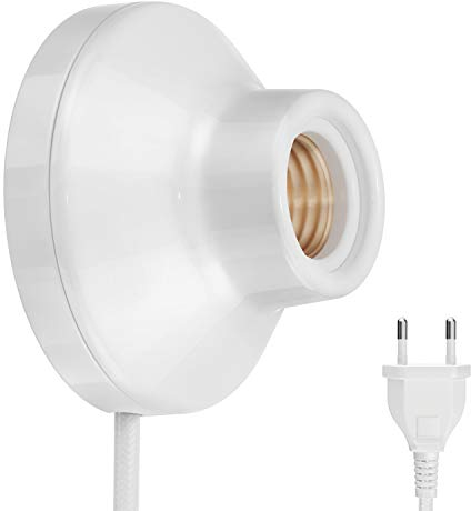 ledscom.de Wandleuchte/Lampenfassung ELEKTRA, Stecker, Schalter, Porzellan, weiß glänzend, rund, 1x E27 max. 300W