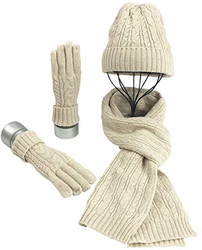 Chapeau Gants Écharpe Ensemble pour Femmes Dames Filles Doux Chaud Bonnet Tricoté Bonnet Long Écharpe 3 en 1 Hiver Épais Ensemble pour Promenade en Plein Air Faire des Achats Ski Pêche Camping