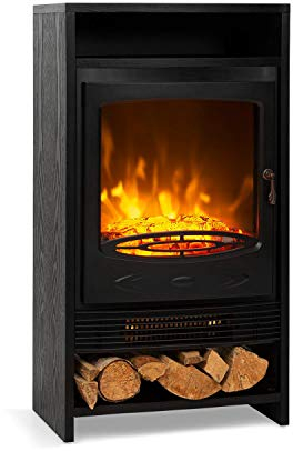 Klarstein Bergamo - Chimenea eléctrica, Chimeneas eléctricas Decorativas con Potencia 900/1800 W, Estufa eléctrica Decorativa con termostato, Regulable, Efecto de Llama LED, Aspecto Madera, Negro
