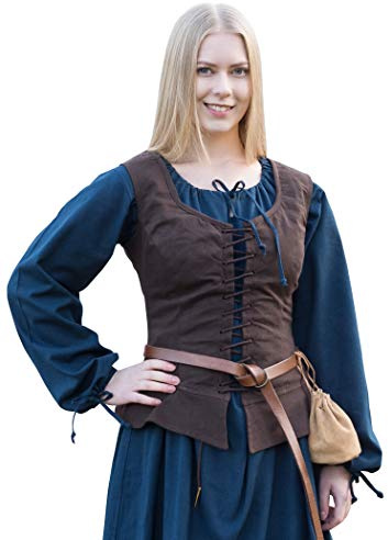 Battle-Merchant Tilda - Damer medeltida livstycke - blusliv med breda band av bomull - senmedeltida LAJV-klädsel för utklädnad - svart eller brun - stl. S-XXL - brun - L
