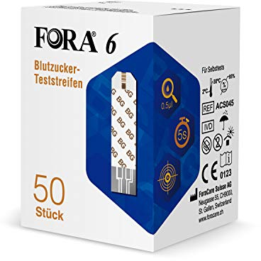FORA 6 Blutzucker Teststreifen 50 Stück – kompatibel mit FORA 6 Duo/Plus/Connect Blutzuckermessgeräten