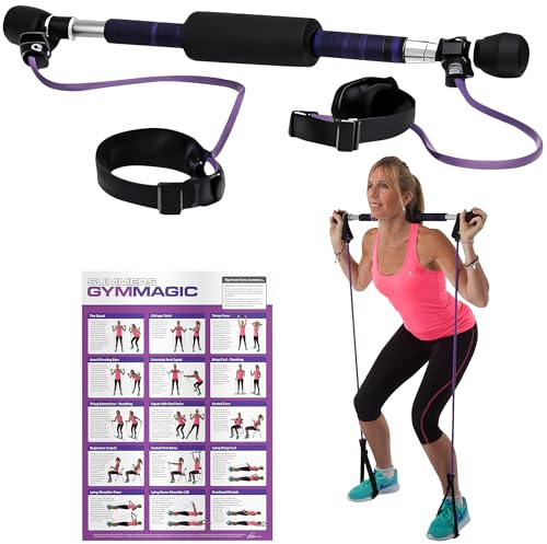 Gym Magic Pilates Reformer Bar Yoga Stick with Resistance Bands & Online Videos - Full Body Workout Fitness Kit with Padded Neck Support, Comfort Grip Handles & Latex Bands