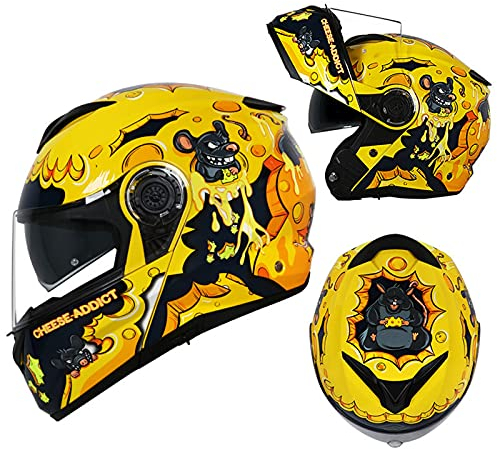 Motorradhelm Klapphelme Integralhelm, Doppelvisier Motorradhelm Adult Damen Und Herren Integralhelm ECE Genehmigt Motorrad Roller Abnehmbarer Inneneinlage,Gelb,L 57~58cm
