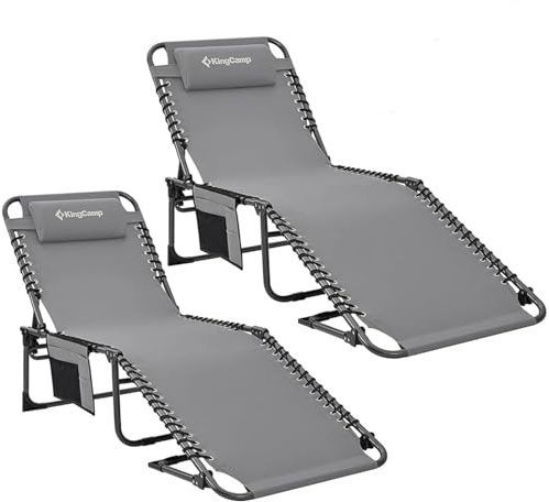 KingCamp Sonnenliege Klappbar 2er Set Gartenliege Campingliege 5-Stufig Verstellbarer Rückenlehne Liege Gartenstuhl Strandliege Camping Klappbett mit Kopfkissen für Garten Urlaub Outdoor Strand Pool