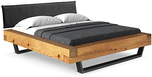 moebel-eins CURBY Balkenbett mit Polsterkopfteil, Kufenfuß, Material Massivholz