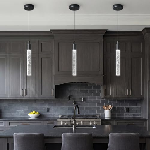 zhllmq Modern Kitchen Island Pendant Light Dimmable LED Black Finish Mini Crystal Pendant Lighting Bedroom Bedside Table Small Pendant Lights（3-Pack）