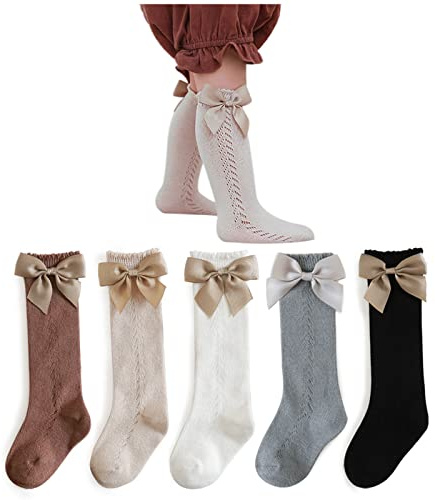 DRESHOW Calcetines hasta la Rodilla para Niña y Niño Pequeño con Lazo para Bebé - Infantiles de Algodón