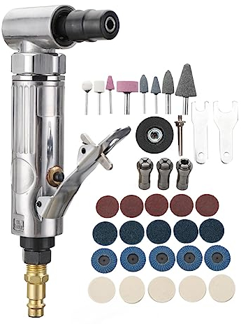Druckluftschleifer Set, 90° Stabschleifer Mini Druckluft Stabschleifer 20000 U/min Druckluft Winkelschleifer Pneumatische Luftdruckschleifmaschinen - Einlassanschluss 1/4 BSP