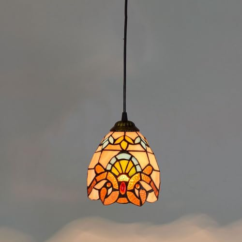 Tiffany Pendelleuchten LED Kronleuchter Schwarz Deckenleuchte Retro Esstisch Esszimmer Handgefertigter Glas Schirm Runde 1-Ring E27 Pendellampe Höhenverstellbar Loft Wohnzimmer Leuchte