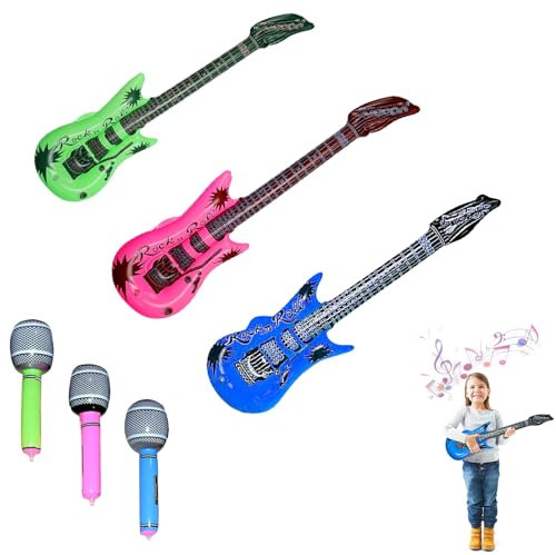 6 Pcs Inflatable Guitar Inflatable Microphone Inflatable Party Props Inflatable Guitar Kids for Props Birthday Party Decoration Balloon Photo Booth Party Supply Balloons(colors Random)