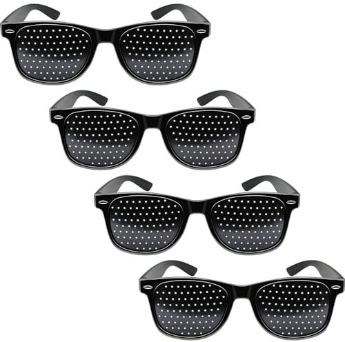 Scettar 4 Pezzi Occhiali Stenopeici,Occhiali Forati,Occhiali a Griglia in PC,Pinhole Glasses per Leggere Scrivere Smartphone(Nero)