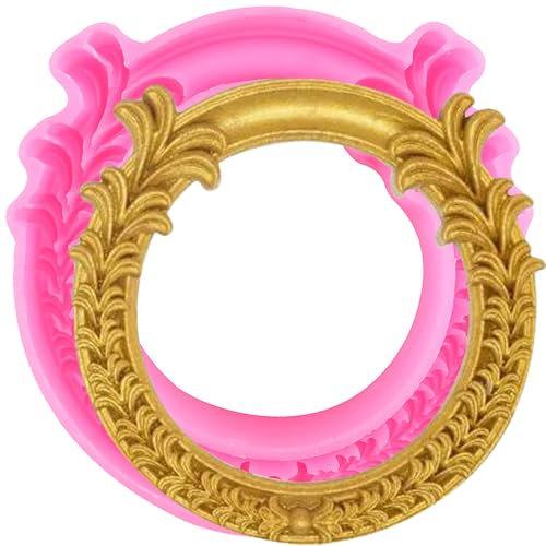 XMOLDNMS Round Lace Photo Frame Silicone Moulds Picture Frame Fondant Mould for Cake Decoration Cupcake Topper Chocolate Candy Gum Paste Polymer Clay